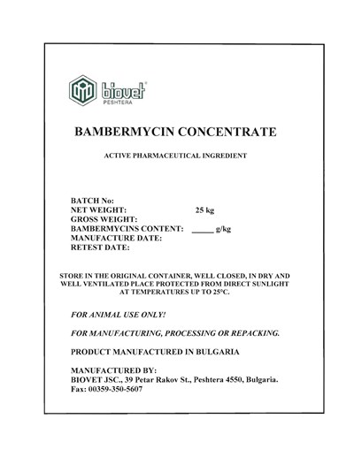 Bambermycins bulk drug label.jpg Drum Label Image - Bambermycins bulk drug label